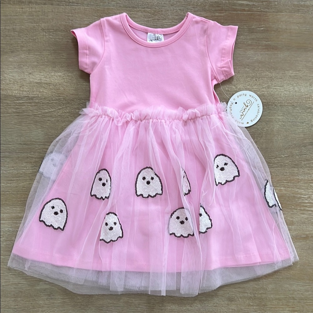 Sweet Wink Pink Ghost Sequin Tulle Tutu Dress 2T 7/8